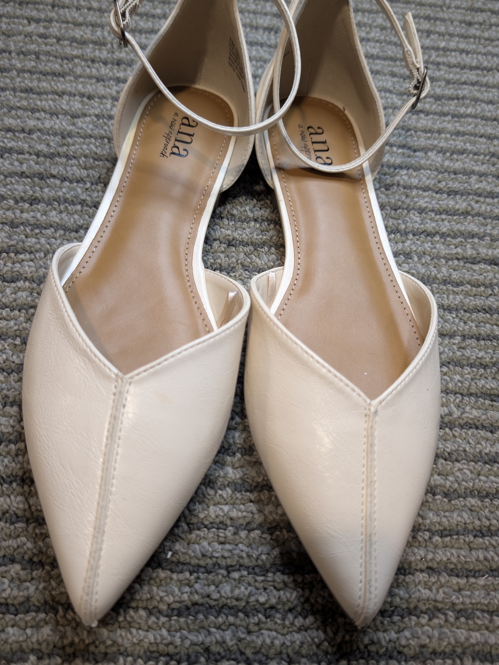 a.n.a Cream Pointed Toe Ankle Strap Flats